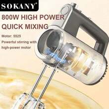 SOKANY 02017 800W 3-In-1 Food Processor, Combines Hand Mixer And Blender, 5-Speed Control, Quickly Whip Cream And Egg Whites, Knead Dough, 304 Stainless Steel Rod Easy To Clean, Essential Kitchen Tool For Daily Cooking And Baking - Silver - View 2