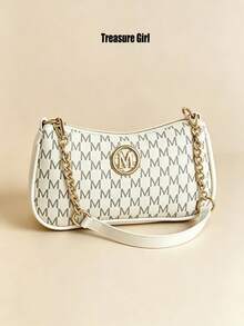 2026 New Niche Underarm Bag, Personalized Shoulder Bag With Letter Print Crescent Design - Shoulder Bag - View 1