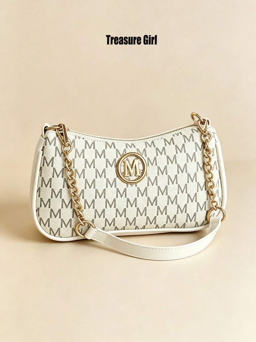 2026 New Niche Underarm Bag, Personalized Shoulder Bag With Letter Print Crescent Design - Shoulder Bag - View 1