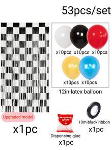 2/1pc Racing Theme Metallic Tinsel Curtains, Black And White Checkered Fringe Curtains, Rain Curtain Balloon Set, Racing Theme Birthday Party Decor Curtains, Theme Party Foil Curtains, "Go Racing" Party Backdrop, Indoor/Outdoor Party Backdrop Decor - Racing - View 16