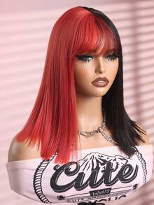 Halloween Straight Hair Wig With Bangs 14Inch Red Black/Orange Grey,Rose Mesh Hat,Suitable For Women,Aesthetic Synthetic Hair Wig,Wig Suitable For Halloween, Suitable For All Races,Retouch Your Face - Multicolor - View 12
