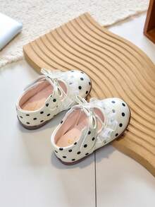 Baby Girl Polka Dot Mary Jane Shoes Sweet Lace Soft Sole Hook And Loop Walking Shoes - Beige - View 5