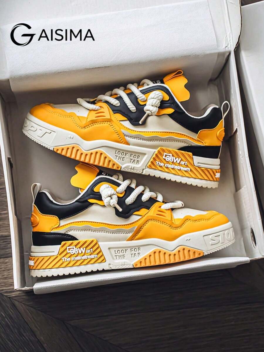 New Fashion Men's Casual Low-Top Sneakers Unique Design Thick Sole Sporty Shoes Color-Blocking