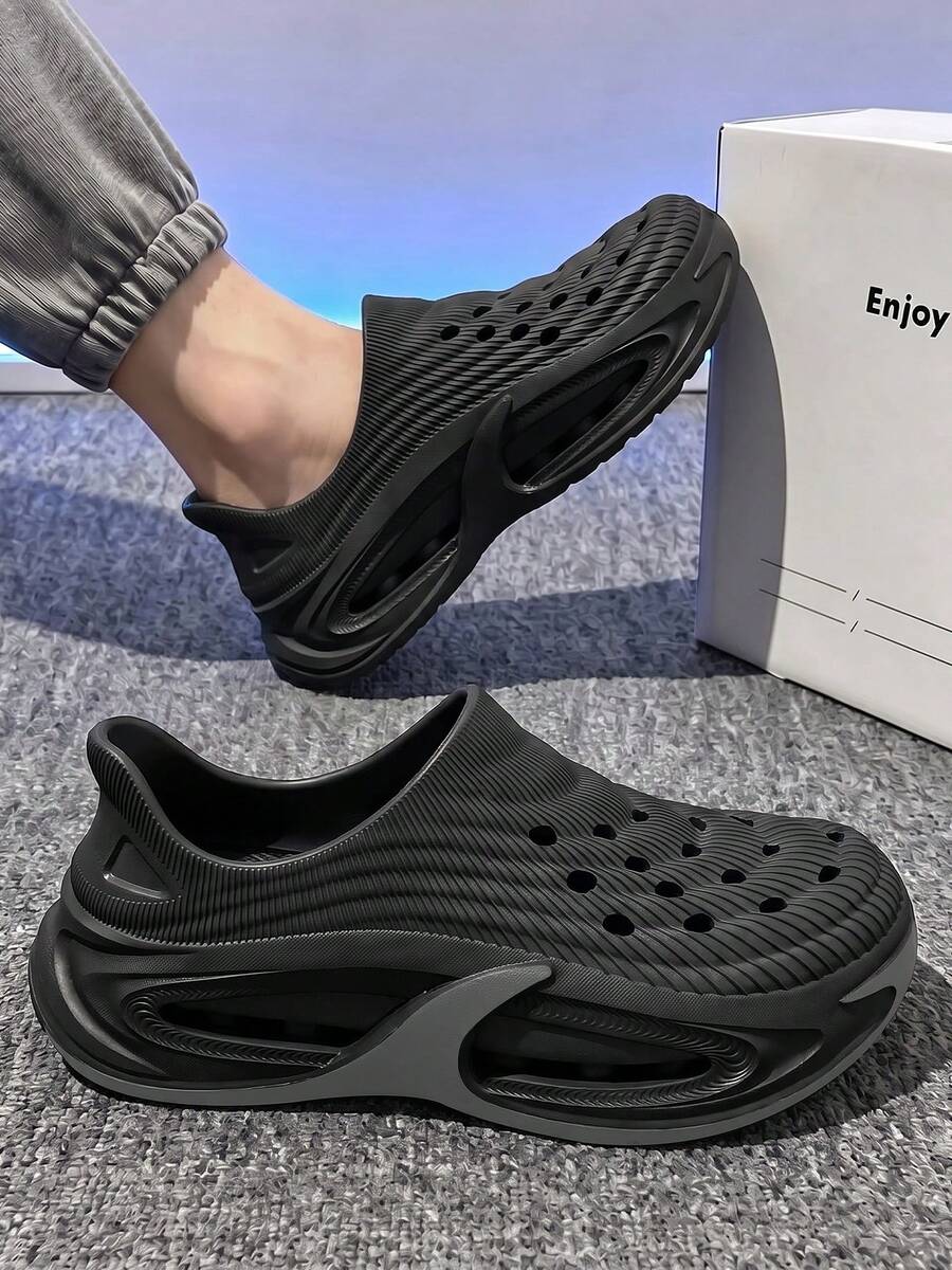 Men's Slip-On Hollow Perforated Quick-Dry EVA Garden Sandals, Summer Beach Shower Slides