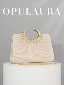OpulAura 女士时尚闪亮水晶钻晚宴手拿包，奢华闪亮钻石镶嵌礼服手提包，适合晚会、派对、约会、鸡尾酒会、生日派对、新娘配饰、生日礼物 - 杏色 - 查看 1