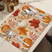 1/4/6pcs Autumn Series Full Print Pumpkin & Maple Leaf Pattern Placemats, Heat Resistant Table Mat For Home Kitchen/Dining Table Protection, Party Scene Decoration - Multicolor - View 10