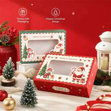 34/68/102pcs Christmas Window Decoration Gift Box Set, (Red Christmas And Green Christmas), Featuring Santa Claus And Snowman Patterns-Pre-Assembled Party Gift Box, Suitable For Christmas Decorations, Includes Christmas Stickers - Multicolor - View 6