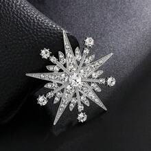 1pc Elegant Alloy Inlaid Sparkling Rhinestone Star & Sun Decorative Brooch, Suitable For Men & Women Daily Wear And Party - Star - View 2