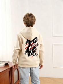 Teen Boy Fun Graphic Print Pullover Sweatshirt, Warm & Comfortable Thermal Lined Pullover Sweatshirt For Autumn/Winter - Apricot - View 3