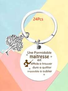 1pc/6pcs/15pcs/24pcs Engraved Keychain Tree Of Life Pendant, French Style Teacher Appreciation Gift, Graduation Season Christmas Gift For Female Teacher - Silver - View 9