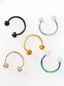 1/5pcs Fashion Soft Clay Rhinestone Round Decorative Nose Ring Septum Ring Lip Ring Suitable For Women's Daily Wear - Drill Ball - View 3