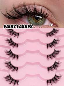 Asiteo 7 Pairs Half Eye Lashes Cat Eye Fox Eye Lashes, Elongated Outer Corner Eyelashes, Reusable Use False Eyelashes, Soft Wispy 3d Faux Mink Lash Extension Makeup,Lashes,Fake Lashes - Black - View 3