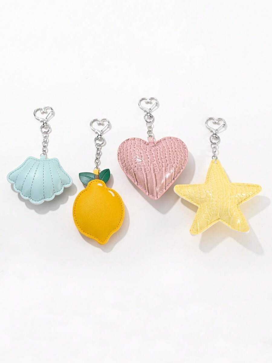 1pc/4pcs Minimalist Exaggerated PU Faux Leather 3D Star Heart Shell Keychain Bag Earphone Case Phone Shell Car Key Pendant Gift For Friends Daily Accessory - Multicolor - View 1