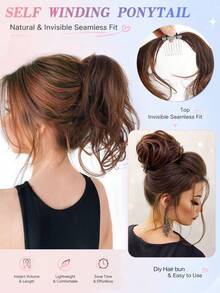 Synthetic Self Wrapping DIY Ponytail Hair Bun Design ﻿Women Fluffy Wavy Curly Ponytail Chignon Hair Bun With Comb Teeth, Soft High Temp Fiber Clip In Updo Hairpiece Daily Hairstyle - Multicolor - View 7