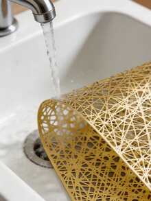 1-12pcs Gold Interwoven Mesh PVC Placemats, Modern Minimalist PVC Rectangular Hollow Easy-To-Clean Table Mats, Suitable For Daily Home Use, Birthday Parties - Multicolor - View 5