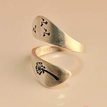 Anillo abierto de moda para mujer con diseño creativo geométrico de semilla de diente de león retorcida, chapado en oro blanco cepillado - Oro blanco - Ver 6