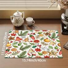1pc Christmas Diatomaceous Earth Absorbent Dish Drying Mat, Cartoon Style, Suitable For Kitchen Countertop, Home Dining Table Decor, Coffee Machine Mat, Breakfast Mat, Table Mat And Holiday Party Decoration - Multicolor - View 11