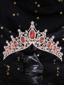 1pc European Style Handmade Crown, Suitable For Wedding Dress, Birthday Party, Banquet, Vow Ceremony, Alloy Rhinestone Crystal - Gold - View 8