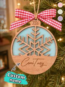 Custom Snowflake Name Christmas Ornament, Personalized 2026 Holiday Hanging Decor, Nordic Winter Style, Customized Christmas Tree Decoration With A Bow, Customizable Name Keepsake, Festive Party Decor, Home Christmas Decor, Unique Holiday Gift - Style C - View 1
