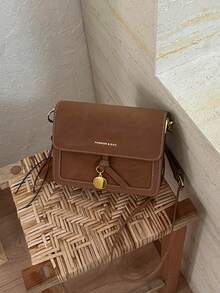 Dedoo Retro Suede Women Crossbody Square Bag, Solid Color, Stitching Metal, Flap Buckle, Daily Commute, Minimalist Retro Style, For Young Ladies All‑Season - Brown - View 4