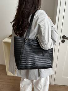Large Capacity Bag For Women's Autumn And Winter Versatile 2024 New Simple Shoulder Bag, College Student Class Bag, Commuting Tote Bag - Black - View 2