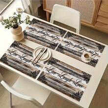 1/4/6pcs Autumn Series Vintage Lace Wood Grain Pattern Printed Placemats, Heat-Resistant Table Mats For Home Kitchen/Dining Table Protection, Kitchen Party Scene Decoration - Multicolor - View 8
