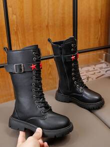 1 Pair Girls' Autumn/Winter Comfortable Fashion Versatile Kids Boots, Classic Tall Boots, Comfortable Boots, Riding Boots - Black - View 2
