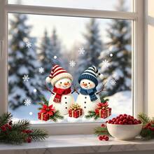 1pc Cartoon Snowman Christmas Window Decal, Snowman Snowflake Glass Decal, Removable And Reusable Window Decal, Suitable For Winter Holiday Decorations In Living Rooms And Store Windows - Multicolor - View 9