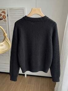 Girls' Minimalist English Letter Embroidered Knit Pullover Sweater, Suitable For Casual Daily Wear In Spring, Autumn And Winter - Black - View 4