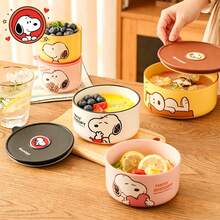 4-Inch Snoopy Airtight Food Storage Container, Cute Cartoon Ceramic Bowl With Lid, Microwave - Multicolor - View 3