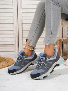 Sepatu Hiking Wanita Modis, Desain Kisi Berlian Blok Warna, Olahraga Luar Ruangan, Sepanjang Musim, Bertali - Royal Blue - View 6