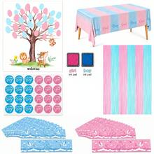 Gender Reveal Full Party Decoration Kit, Animal Fingerprint Tree Poster, Fringe Curtain, Ink Pad, Team Boy Girl Stickers For Gender Reveal Party - Multicolor - View 7