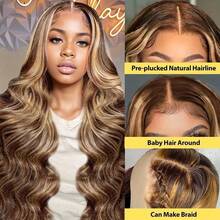 Body Wave 200% Density P4/27# 13x4 HD Transparent Lace Frontal Human Hair Wigs 38 40 Inches Brazilian Pre Plucked With Baby Hair Water Wave Lace Front Wig For Women - S4/27 - View 10