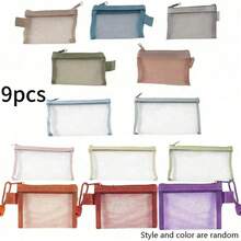 9/3/1pc Large Capacity Nylon Triangle Mesh Toiletry Bag, Portable Waterproof Makeup Bag, Multi-Functional Cosmetic Bag, Stationery Pouch, Data Cable Organizer, Coin Purse - Multicolor - View 15