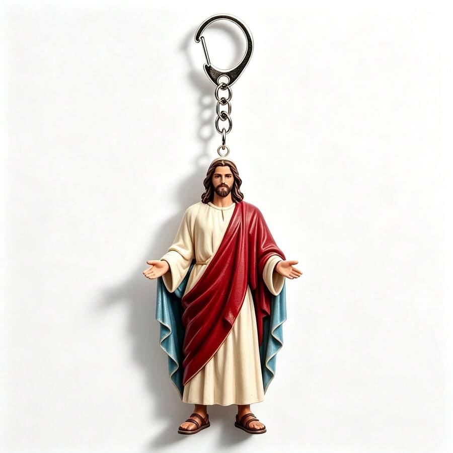 Religious Jesus Figure Keychain, Vintage Resin 3D Pendant, Bag Charm, Car Key Accessory, Faith Small Gift - A - View 1