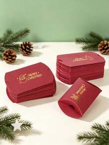 12PCS/Christmas Pillow Gift Boxes, Red Paper Candy Treat Boxes With Gold Foil Stamping, 4.33*2.76 Inch Merry Christmas Cartoon Favor Boxes For Holiday Party Gift Packaging - View 7