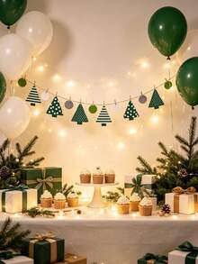 1 Set Felt Christmas Tree Banner With Clips, Suitable For Christmas Wall, Fireplace Scene Decoration, Holiday Party Decor, Home Gathering Hanging Decoration, Party Backdrop - multicolor - View 4