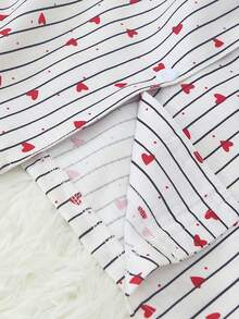 Women's Striped Heart Print Long Sleeve Long Pants Bubble Crinkle Pajama Set - Red - View 6