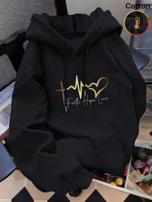Warm Fleece-Lined Oversized Women's Sweatshirt, Casual Daily Wear, Long Sleeve Hoodie, Outerwear Top, Y2K, Men's, Cold Weather Clothing, Streetwear - Black - View 1