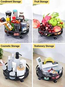 1pc Black Metal Slouchy Susan Rotating Turntable, 25cm 360 Degree Rotating Desktop Storage Tray, Multi-Functional Organizer, Suitable For Storing Spice Bottles, Cosmetics, Skincare Products, Medicines, Snacks, Etc., Perfect For Kitchen, Bathroom, Bedroom, Storage Room Use - Black - View 6