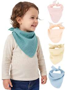 3 cái/gói yếm tam giác/khăn cổ/yếm thấm nước miếng màu trơn cho bé, khẩu trang/mặt nạ che mặt bằng gạc hai lớp mềm chống gió chống bụi, phù hợp cho mọi mùa - Nhiều màu - Xem 1