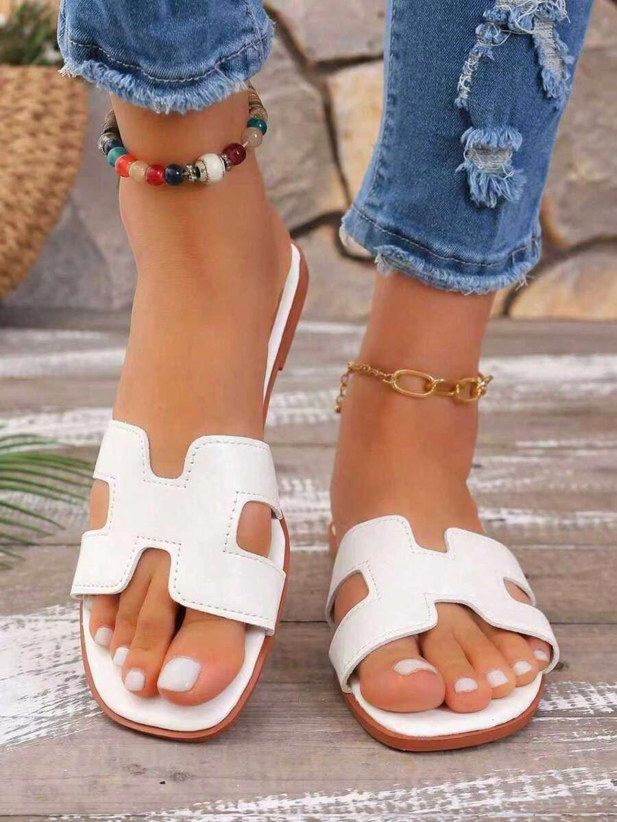 Women's New Spring/Autumn Halloween Cool Slide Sandals, Summer French Fairy Style Versatile Slip-On Slippers - White - View 1
