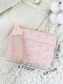 Fashionable Bow Printed Short Wallet, Foldable Buckle Portable Cash, Credit Card Tassel Decoration Wallet, Suitable For Carrying Around - Pink - View 8