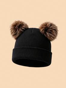 1PC Kids Solid Color Double Pom Pom Basic Cuffed Knit Hat, Multiple Color Options For Fashion Matching, Soft And Elastic Suitable For Autumn/Winter Multiple Occasions, Fits Both Boys And Girls - Multicolor - View 21
