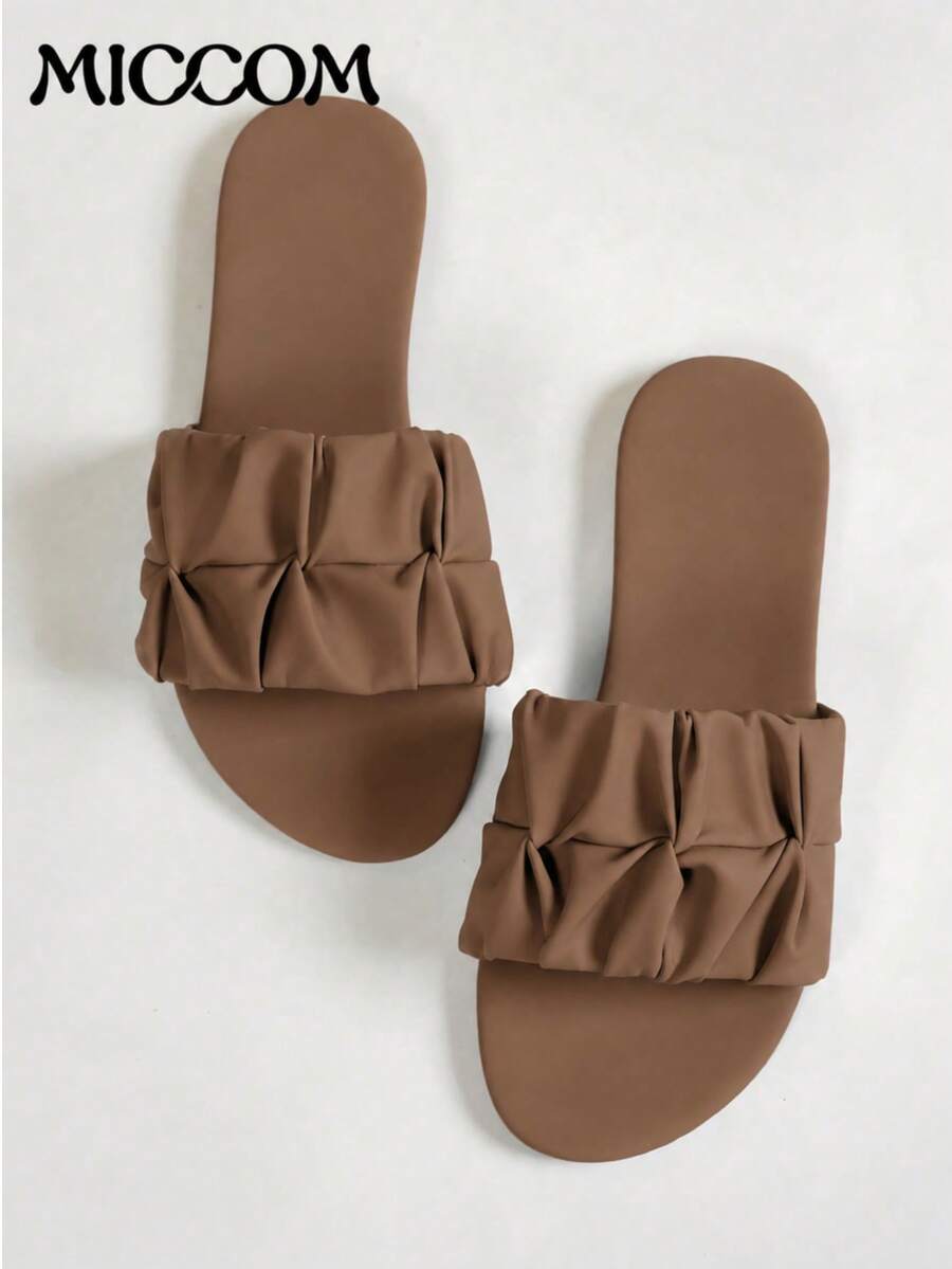 MICCOM Women's Flat Slide Sandals, 2025 New Bowknot Soft Bottom Lightweight Breathable Flat Beach Slippers, Casual Summer Sandals - Brown - View 1