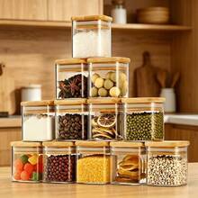 12/24pcs Mini Square Glass Kitchen Spice Jars, Food Storage Containers With Lids, Transparent Glass Airtight Jars For Spices, Coffee Beans, Nuts, Grains, Dried Goods, Stackable Pantry Countertop Storage Organizer - View 7