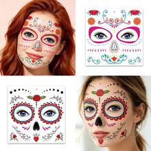 3 Sheets Day Of The Dead Temporary Tattoos, La Catrina Skull Waterproof Face Body Stickers For Halloween Party Makeup - Multicolor - View 3