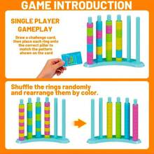 1 pieza Juego de apilamiento de emparejamiento de colores divertido, emparejamiento rápido de patrones redondos, añade alegría a la noche de juegos familiar en varias festividades, incluye 1 estante de apilamiento, 50 tarjetas de desafío y 80 anillos de colores - Multicolor - Ver 8
