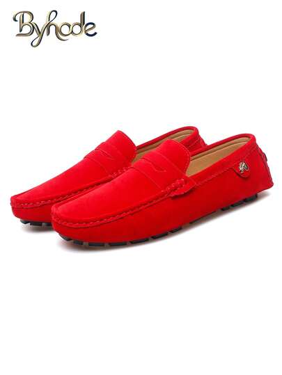 Byhode Men's Metal Decor Loafers, Comfortable Non-Slip, Slip-On Design, Men's Shoes, Breathable Handmade Driving Loafers Driver Shoes Soft, 2027 New PU Upper Slip-On Slouchy Korean British Casual Shoes Lightweight Couple Shoes