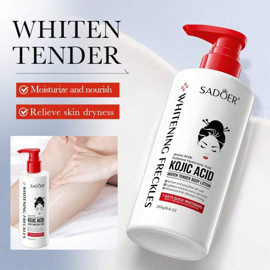 SADOER 250克奎寧酸美白身體乳液,滋潤,平滑和改善肌膚質地,適用於乾性和油性皮膚 - 白色 - 查看 1